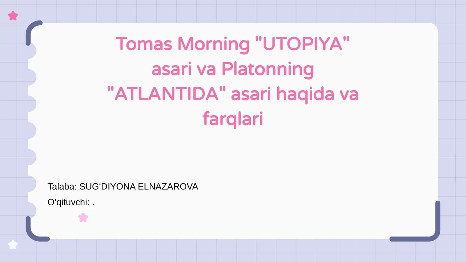 Tomas Morning "UTOPIYA" asari va Platonning "ATLANTIDA" asari haqida va farqlari