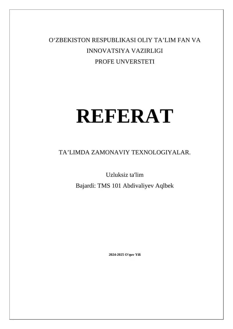 TA’LIMDA ZAMONAVIY TEXNOLOGIYALAR