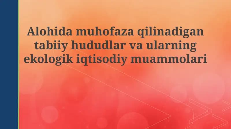Maxsus muhofaza qilinadigan tabiiy hududlar va ularning ekologik-iqtisodiy muammolari