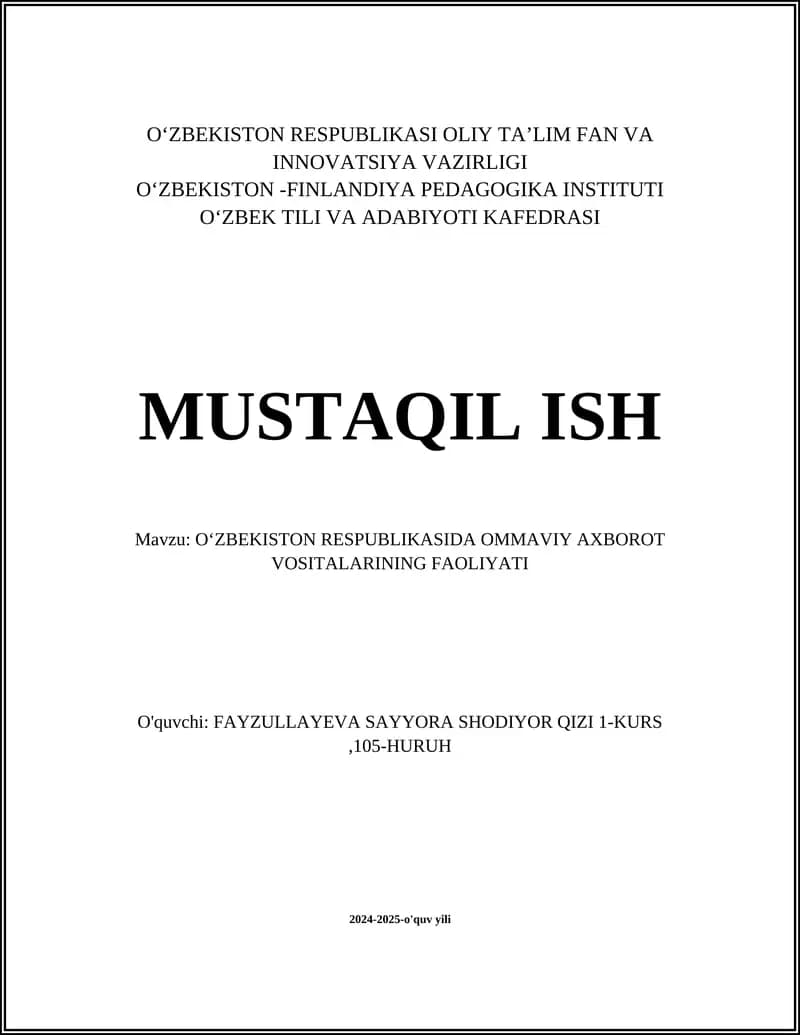 Ommaviy axborot vositalarining huquqiy maqomi