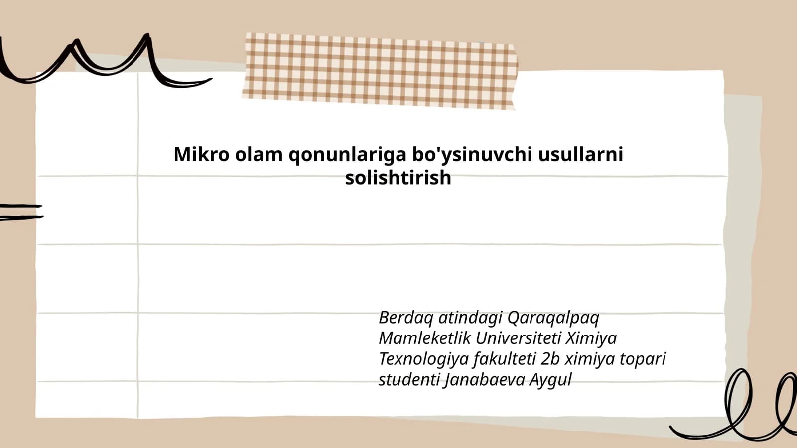 Mikro olam qonunlariga bo'ysinuvchi usullarni solishtirish