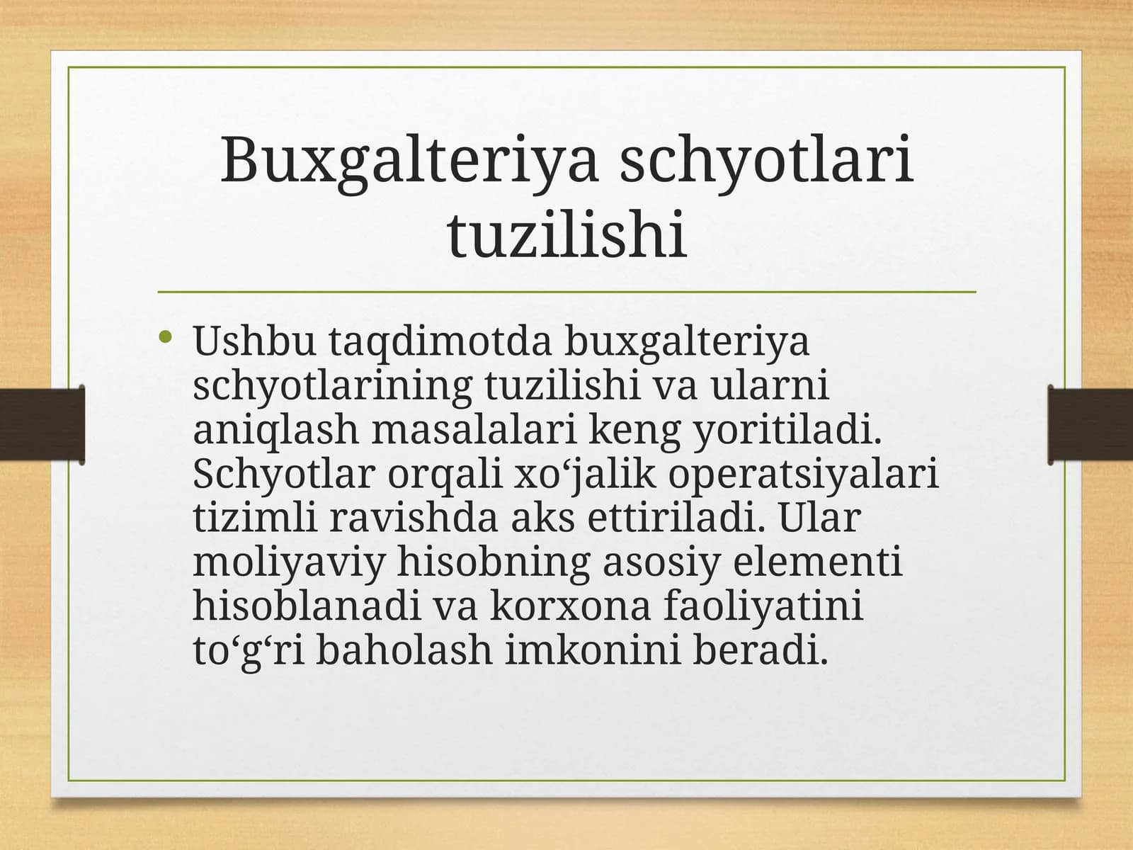 Buxgalteriya schyotlari tuzilishi