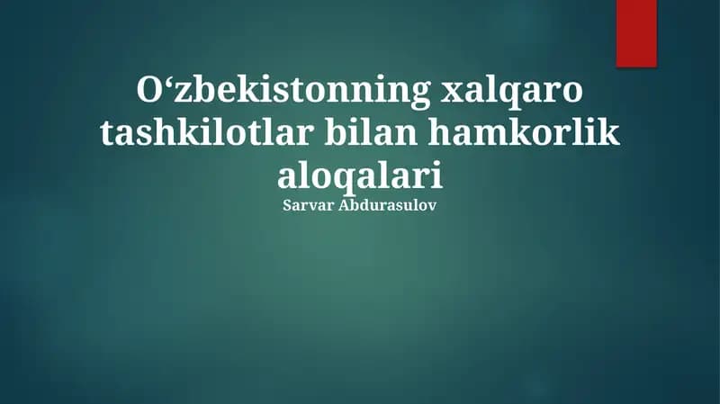 Oʻzbekiston Xalqaro Tashkilotlar Bilan Hamkorlik Aloqalari