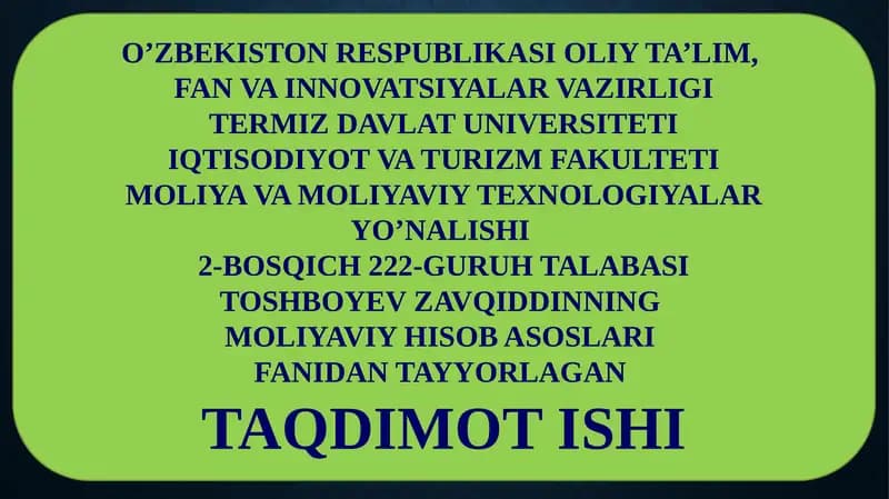 HISOBOT YILININGSOF FOYDASI YOKI ZARARLARI VA ULARNING TAQSIMLANISHI