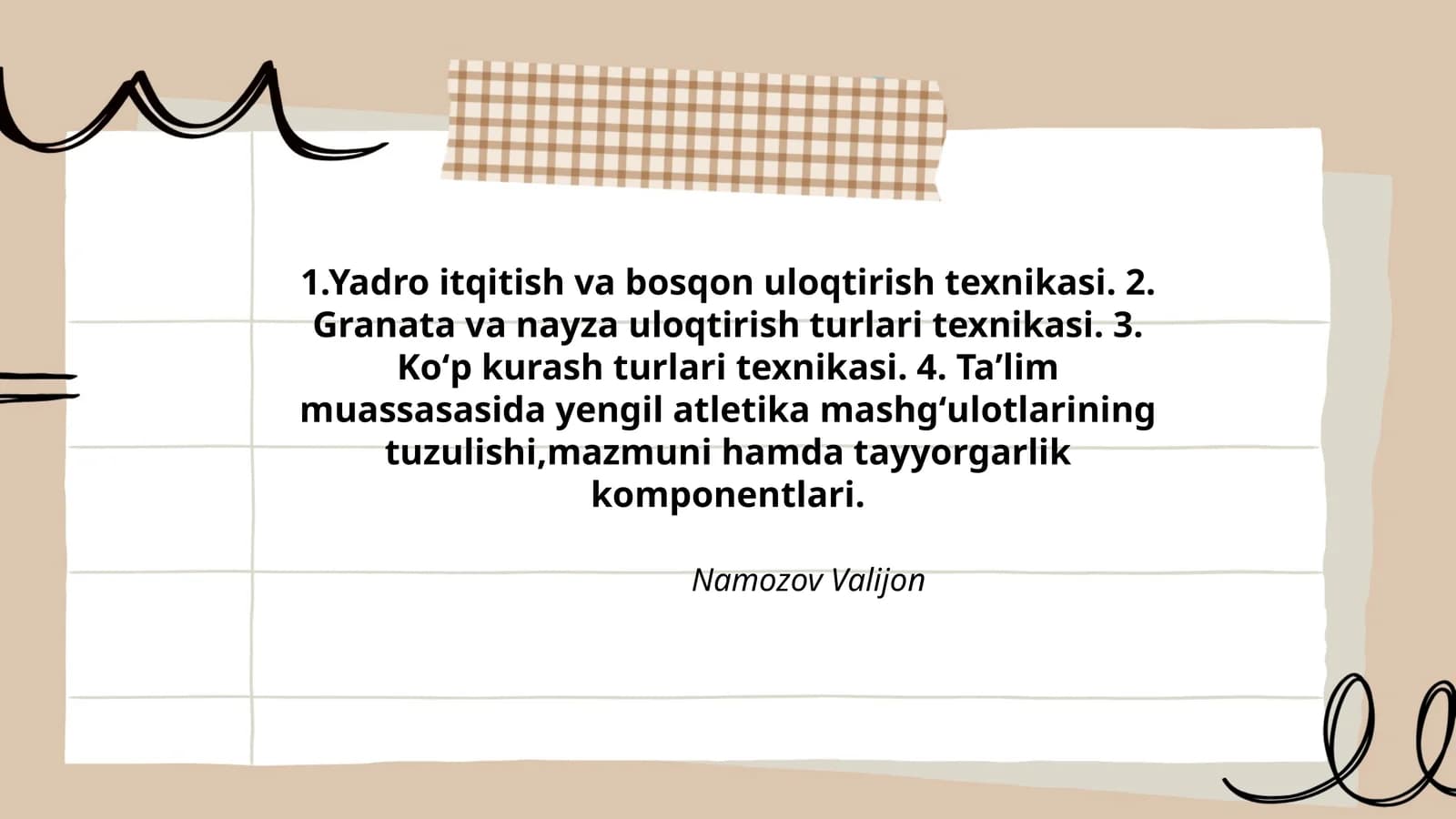 Ta’lim muassasasida yengil atletika mashg'ulotlarining tuzulishi
