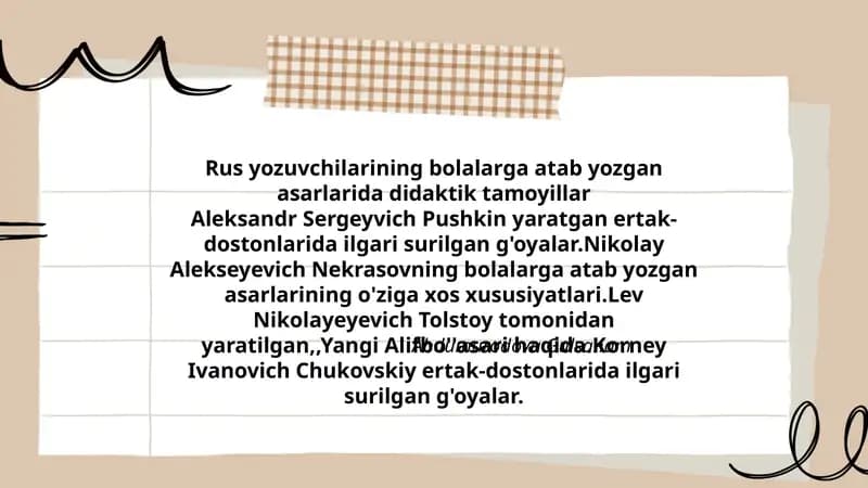 Rus yozuvchilarining bolalarga atab yozgan asarlarida didaktik tamoyillar
