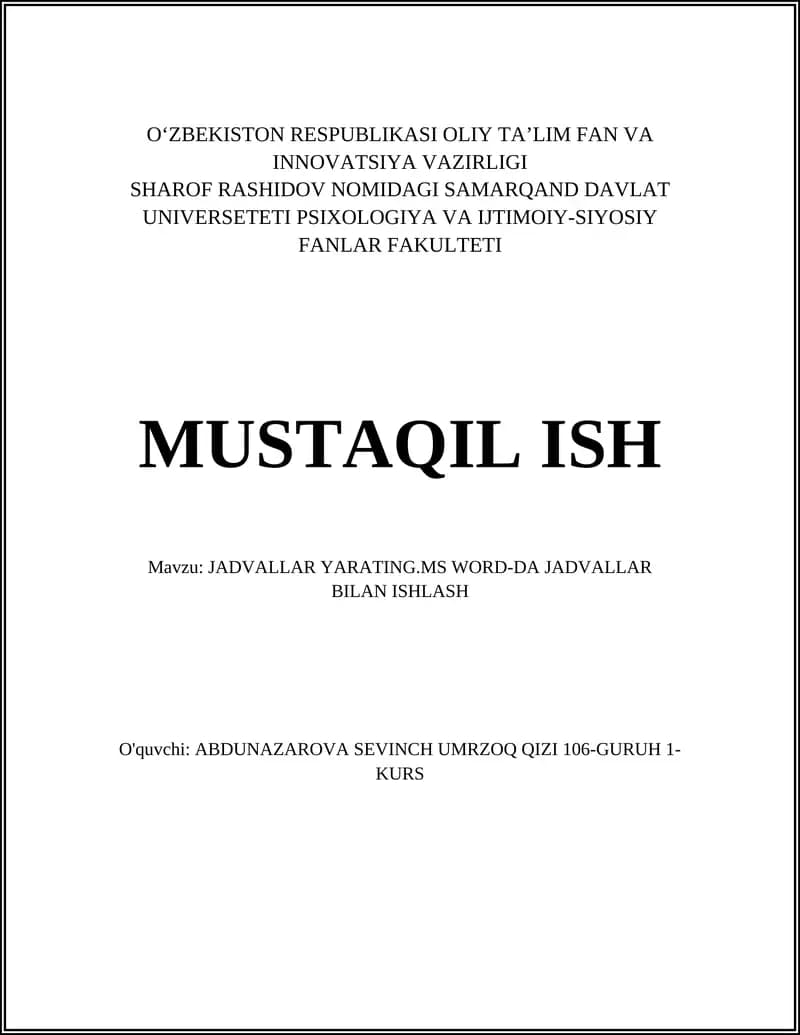 JADVALLAR YARATING.MS WORD-DA JADVALLAR BILAN ISHLASH