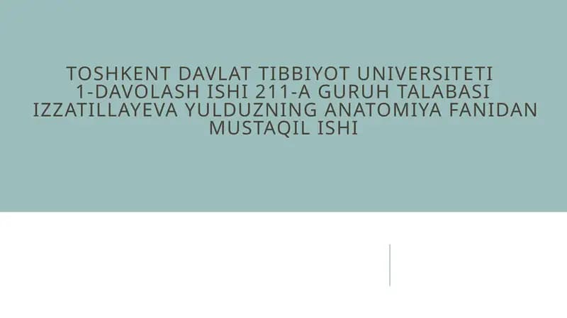 TOSHKENT DAVLAT TIBBIYOT UNIVERSITETI1-DAVOLASH ISHI 211-A GURUH TALABASIIZZATILLAYEVA YULDUZNINGANATOMIYA FANIDANMUSTAQIL ISHI