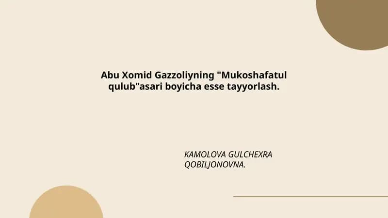Abu Xomid Gazzoliyning "Mukoshafatul Qulub"