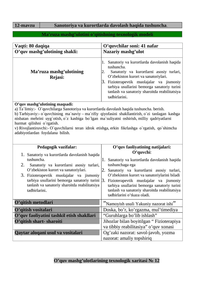 Sanotoriya va kurortlarda davolash haqida tushuncha