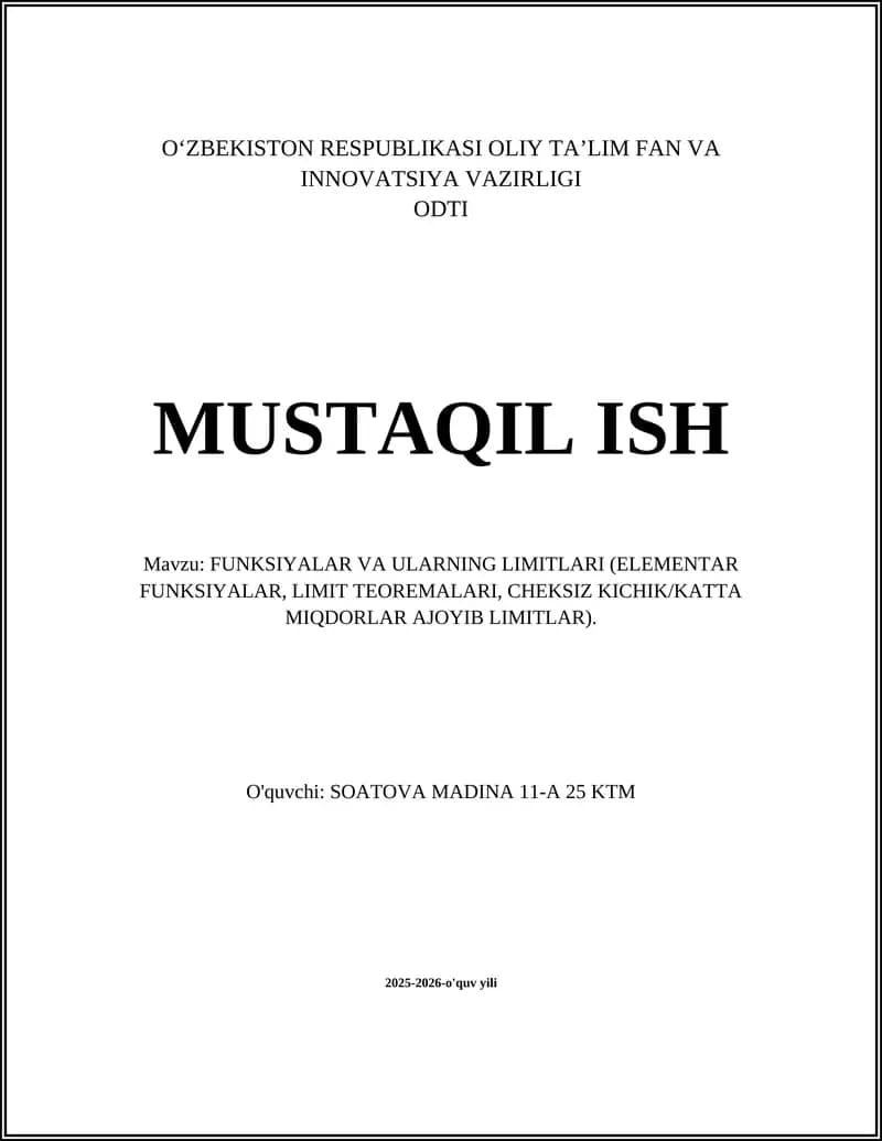 FUNKSIYALAR VA ULARNING LIMITLARI