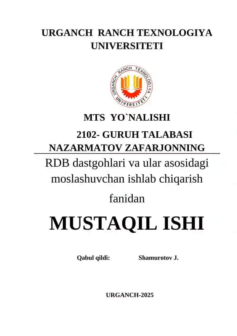 RDB texnologik jihozlarini surish harakat yuritmasini kinematik sxemalarini tahlili