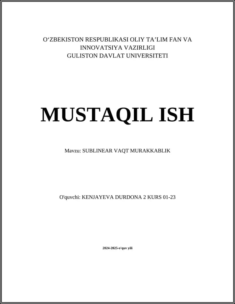 SUBLINEAR VAQT MURAKKABLIK