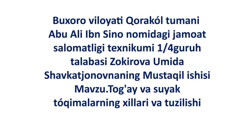 Tog'ay va Suyak To'qimalari: Tuzilishi va Funksiyalari