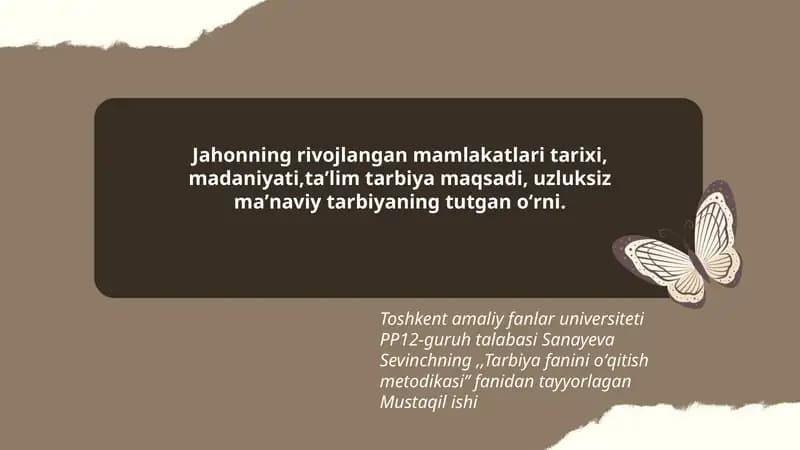 Tarbiya fanini oʻqitish metodikasi