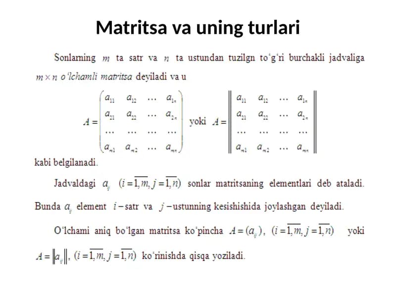 Matritsa va uning turlari