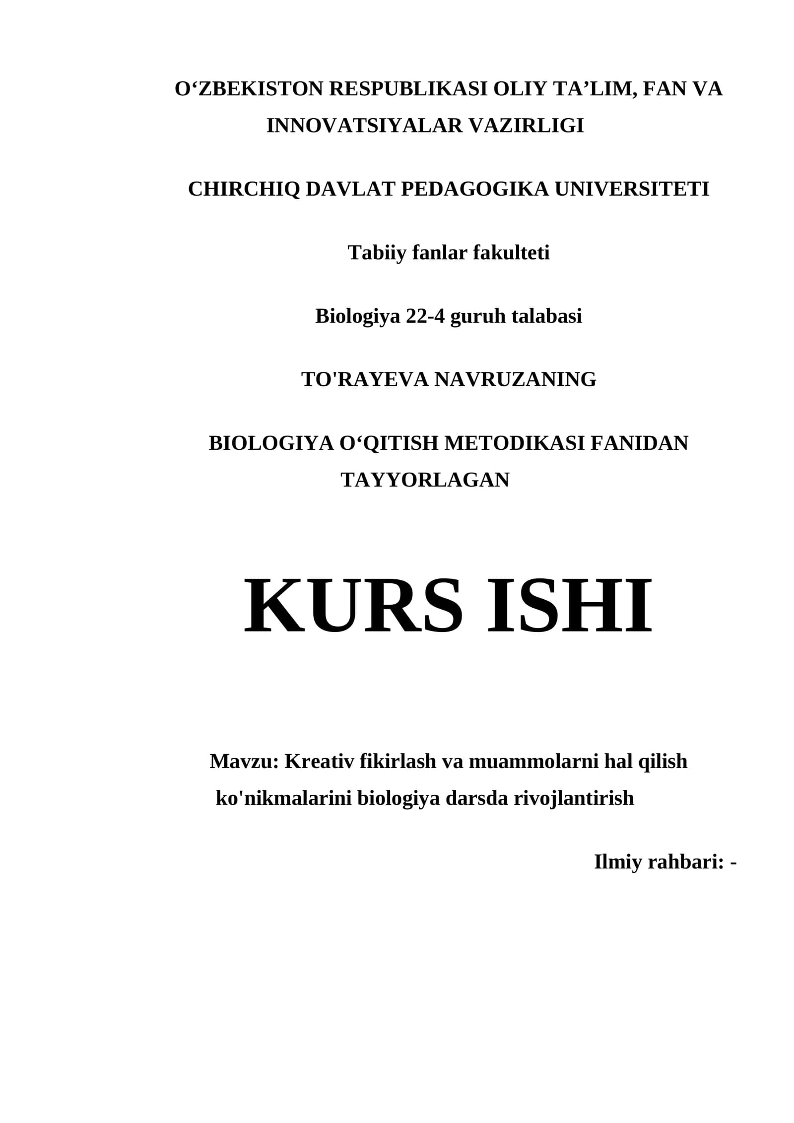 BIOLOGIYA OʻQITISH METODIKASI KURS ISHI