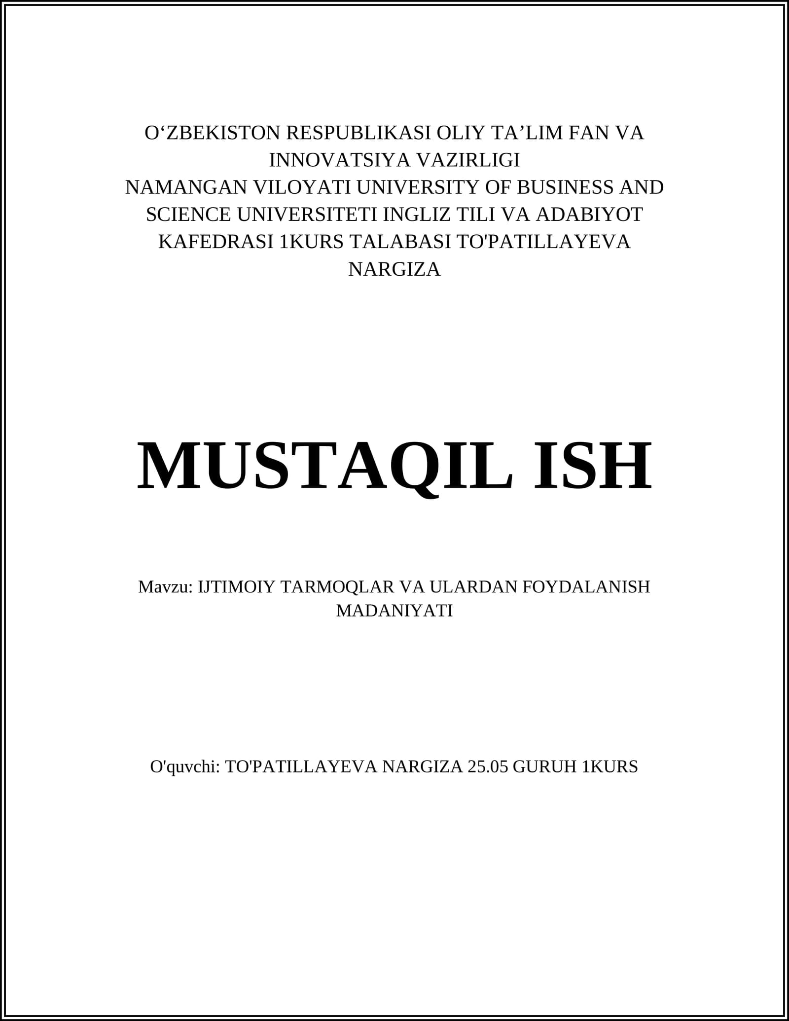 Ijtimoiy tarmoqlar va ulardan foydalanish madaniyati