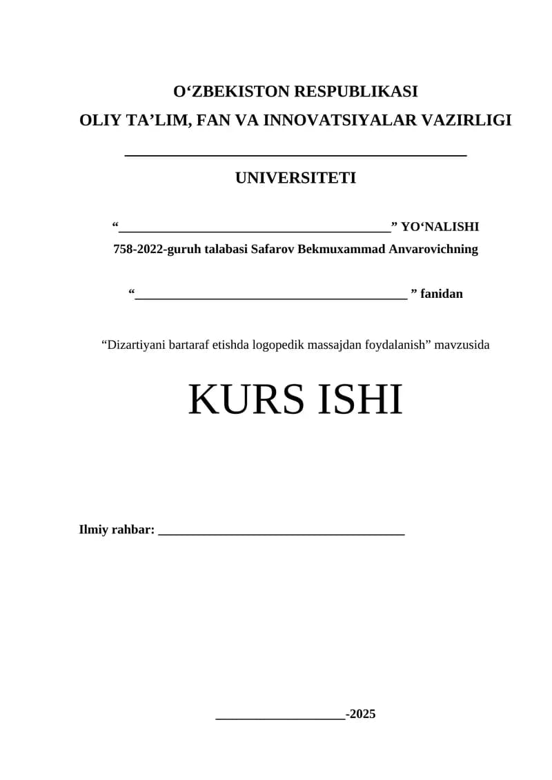 Dizartiyani bartaraf etishda logopedik massajdan foydalanish