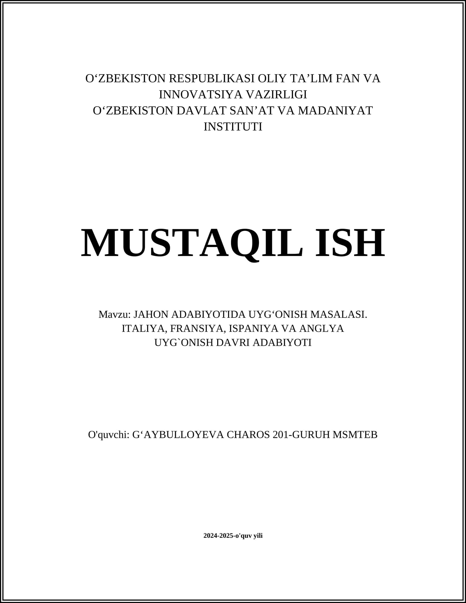 Italyan uyg‘onish davri adabiyoti va insonparvarlik