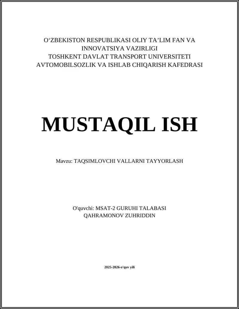 Taqsimlovchi vallarni tayyorlash