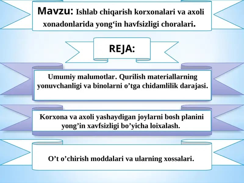 Ishlabchiqarish korxonalariva axolixonadonlari dayong‘inhavfsizligi choralari