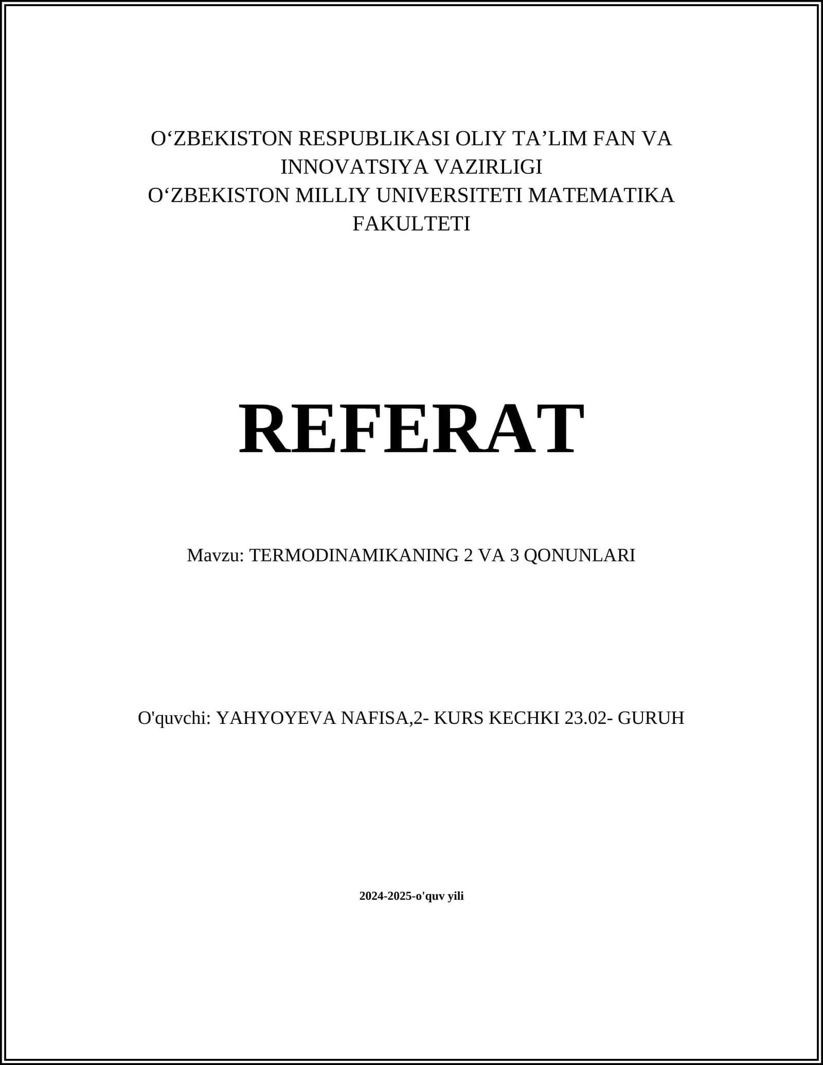 TERMODINAMIKANING 2 VA 3 QONUNLARI