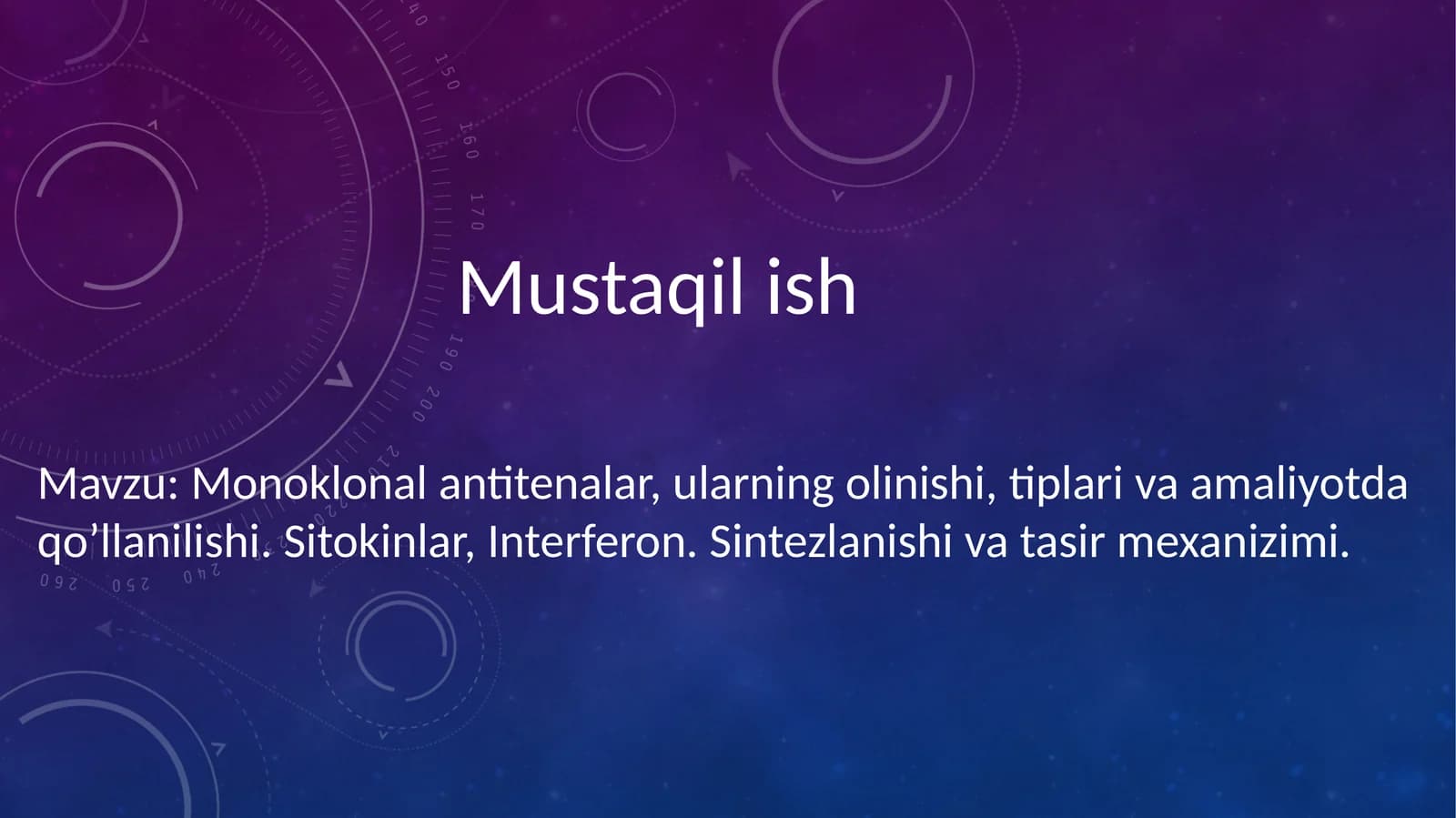 Monoklonal antitenalar, ularning olinishi, tiplari va amaliyotda qo’llanilishi. Sitokinlar, Interferon. Sintezlanishi va tasir mexanizimi