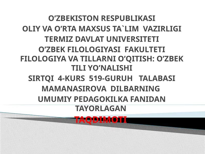 O‘ZBEKISTON RESPUBLIKASINING QONUNI TA’LIM TO‘G‘RISIDA