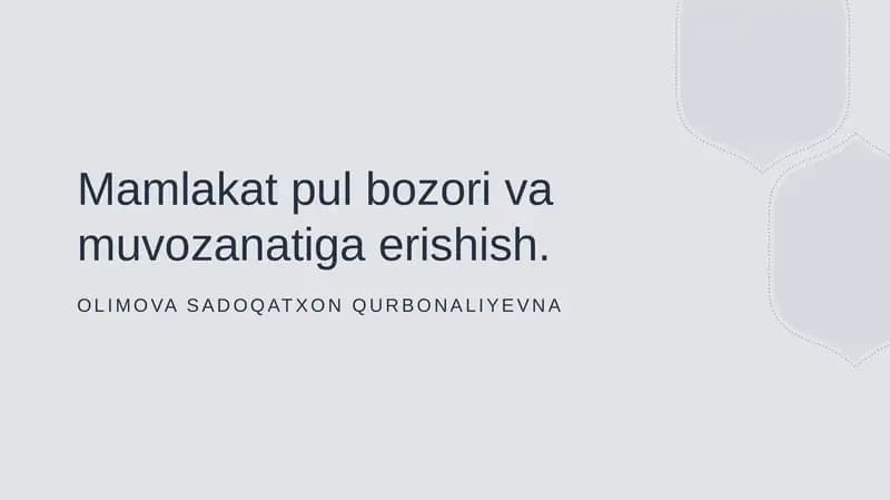 Milliy pul bozori va muvozanatiga erishish