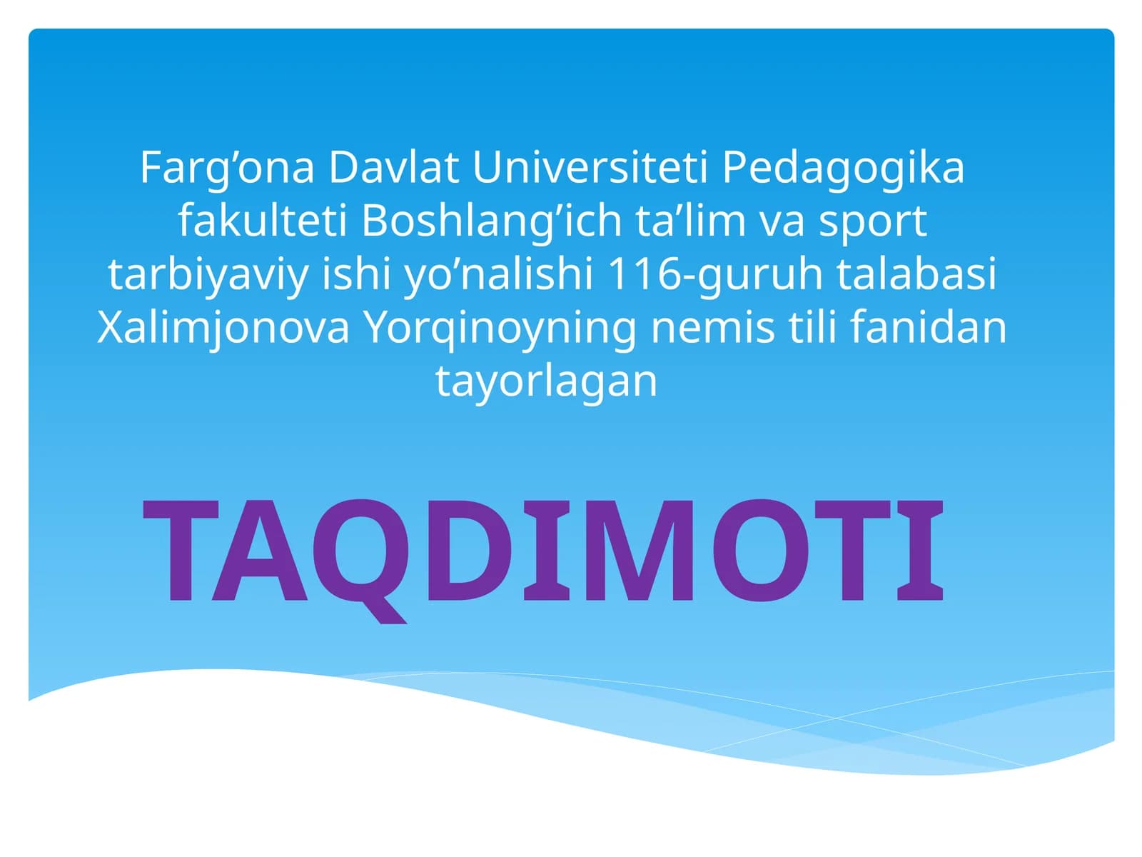 Farg’ona Davlat Universiteti Pedagogika fakulteti Boshlang’ich ta’lim va sport tarbiyaviy ishiyo’nalishi