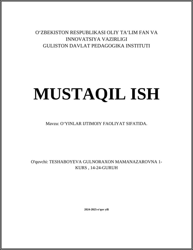 OʻYINLAR IJTIMOIY FAOLIYAT SIFATIDA