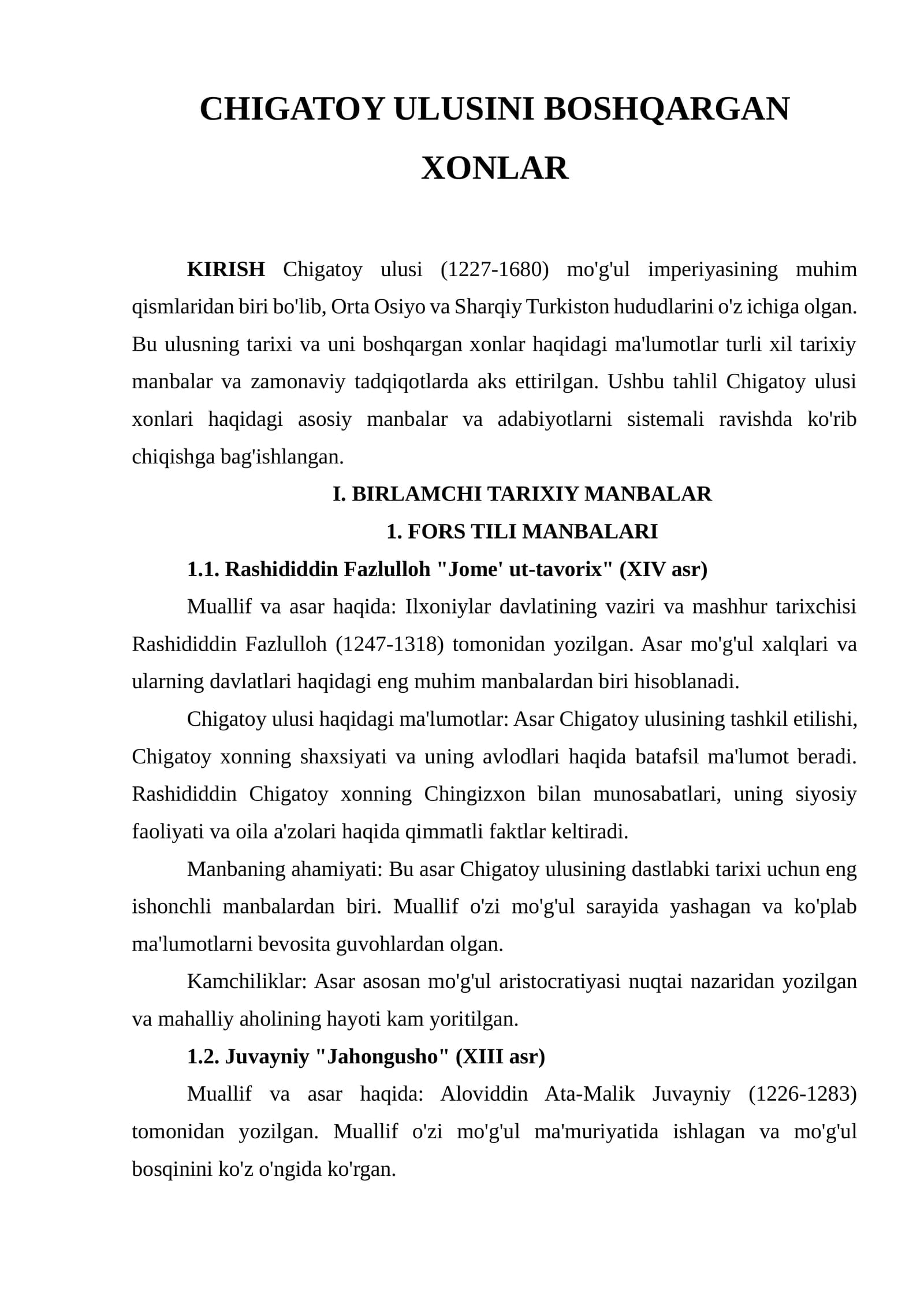 CHIGATOY ULUSINI BOSHQARGAN XONLAR