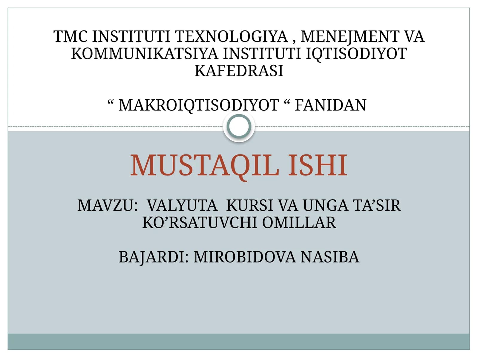 valyuta kursi va unga tasir etuvchi omillar
