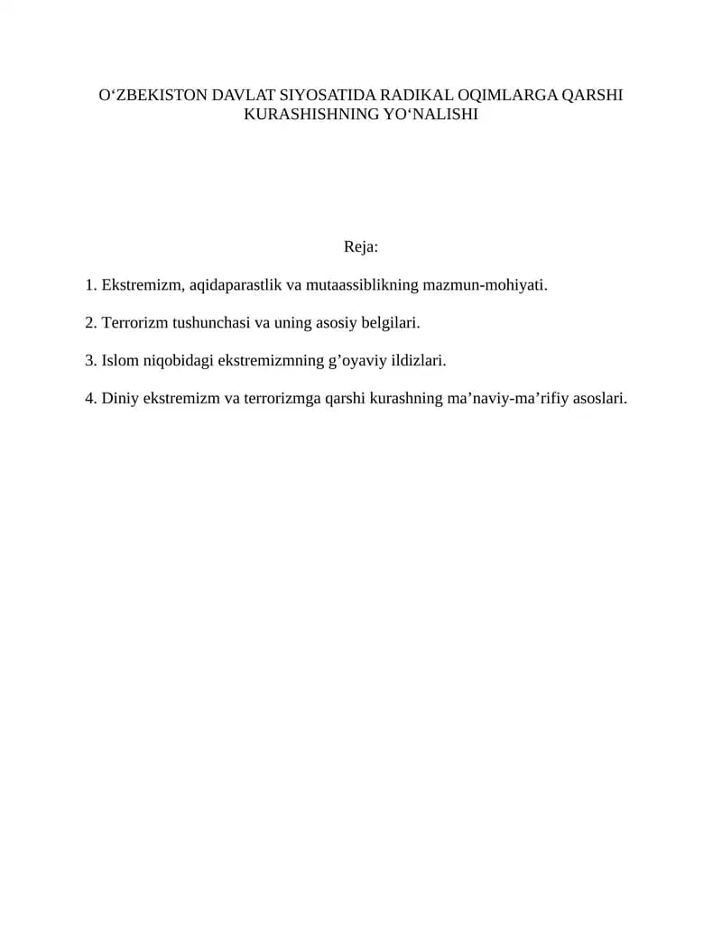 O‘ZBEKISTON DAVLAT SIYOSATIDA RADIKAL OQIMLARGA QARSHI KURASHISHNING YO‘NALISHI