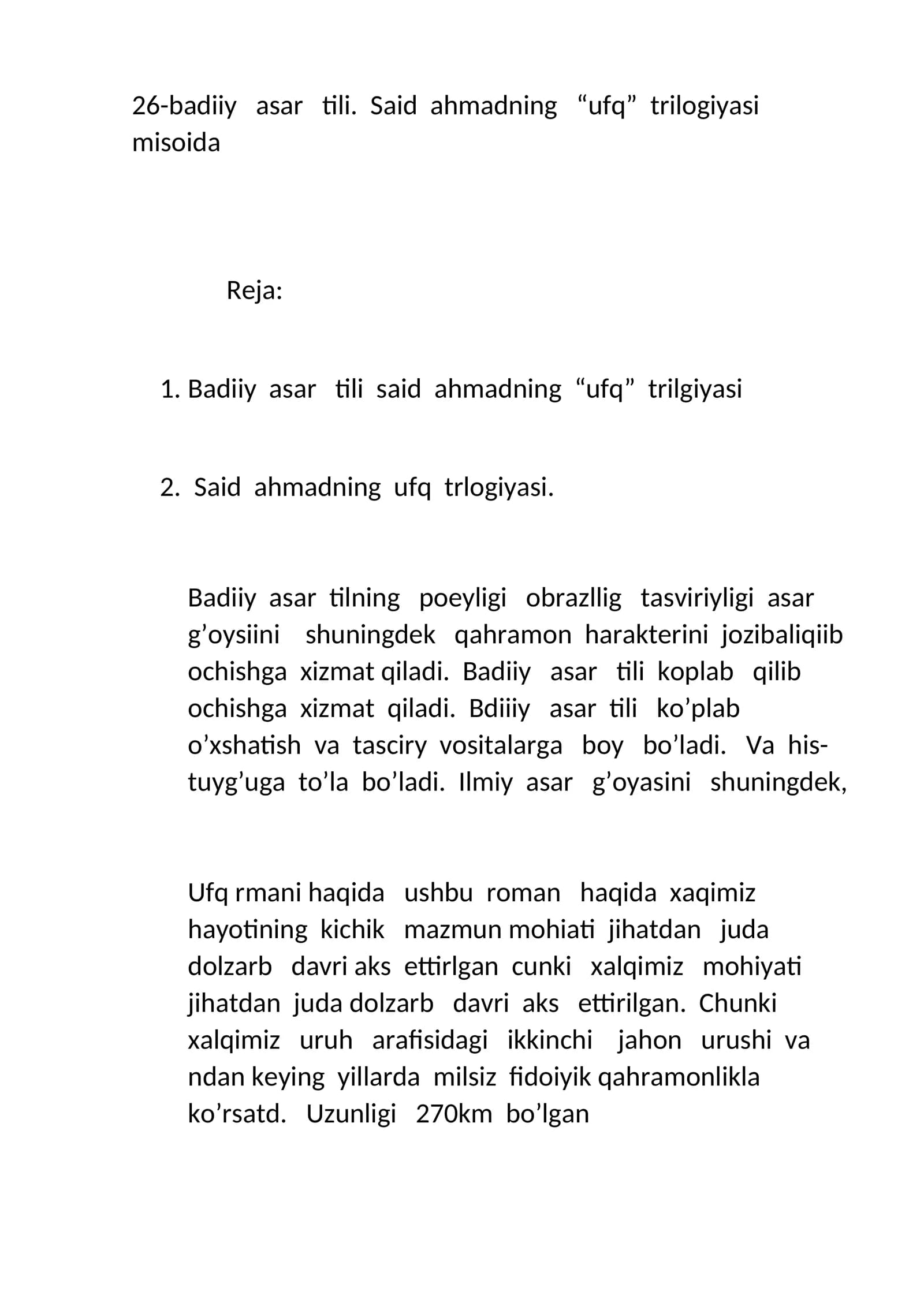 Badiiy asar tili said Ahmadning "Ufq" trilogiyasi