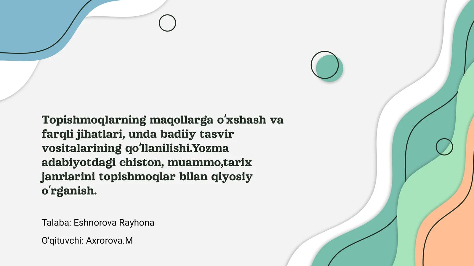 Topishmoqlarning maqollarga oʻxshash va farqli jihatlari