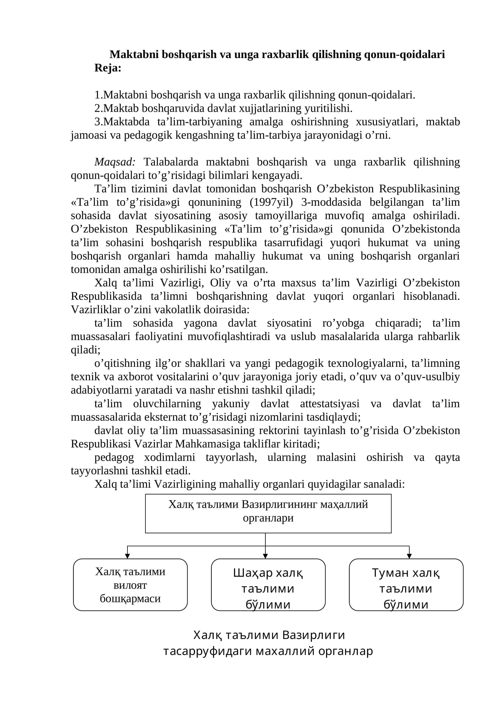Maktabni boshqarish va unga rahbarlik qilishning qonun-qoidalari