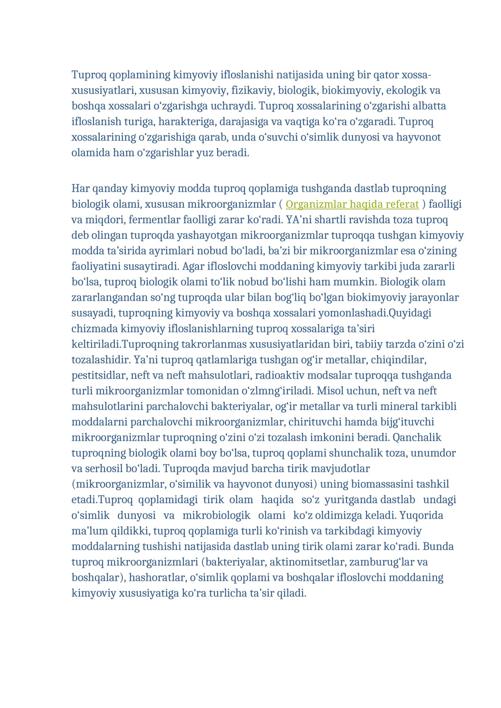 Tuproq Qoplamining Kimyoviy Ifloslanishi