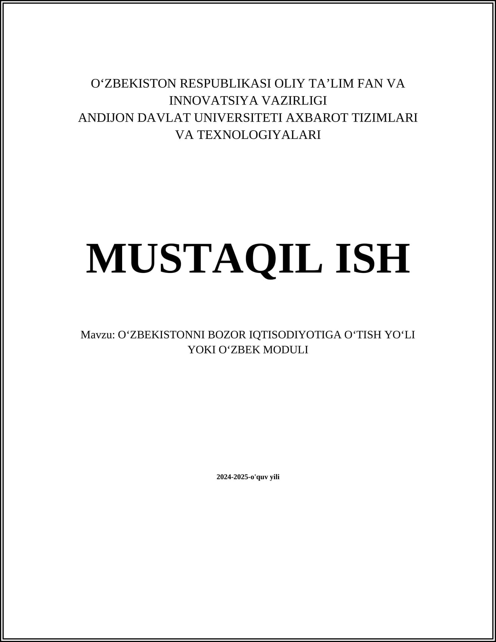 Oʻzbekistonni bozor iqtisodiyotiga oʻtish yoʻli yoki Oʻzbek moduli