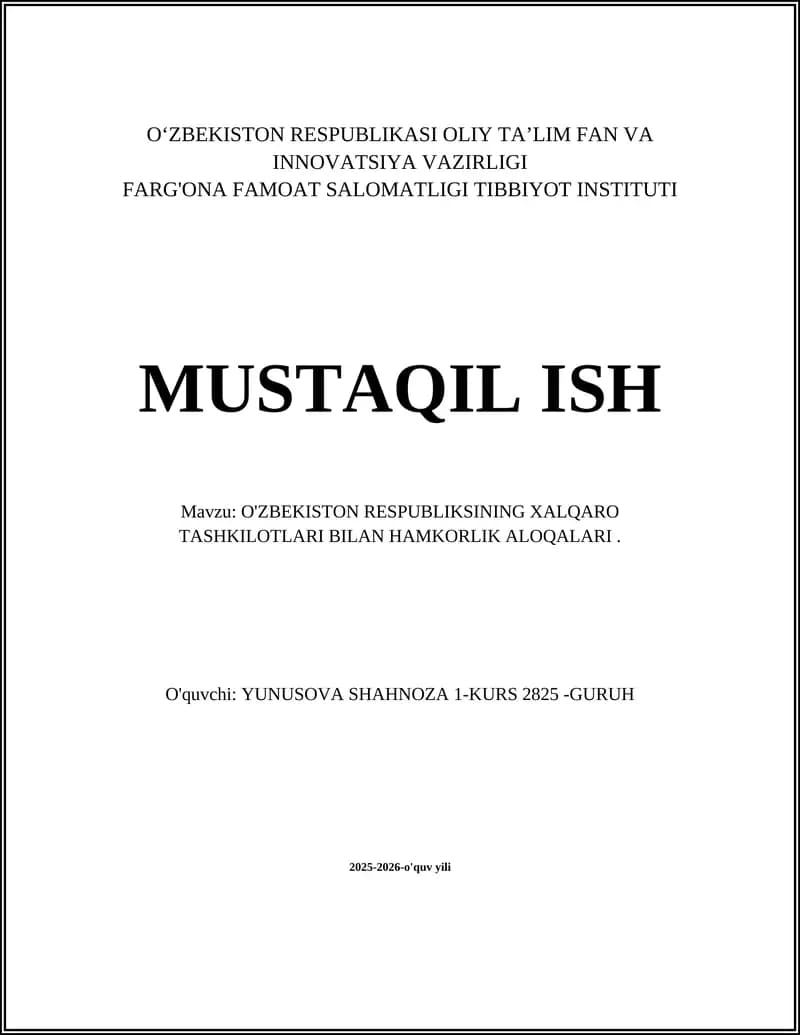 O'zbekiston Respublikasining Xalqaro Tashkilotlari Bilan Hamkorlik Aloqalari