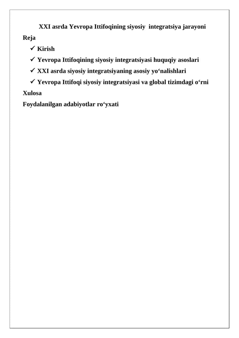 Yevropa Ittifoqining siyosiy integratsiya jarayoni