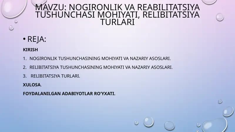 Nogironlik Vareabilitatsiya Tushunchasi Mohiyati, Relibitatsiya Turlari