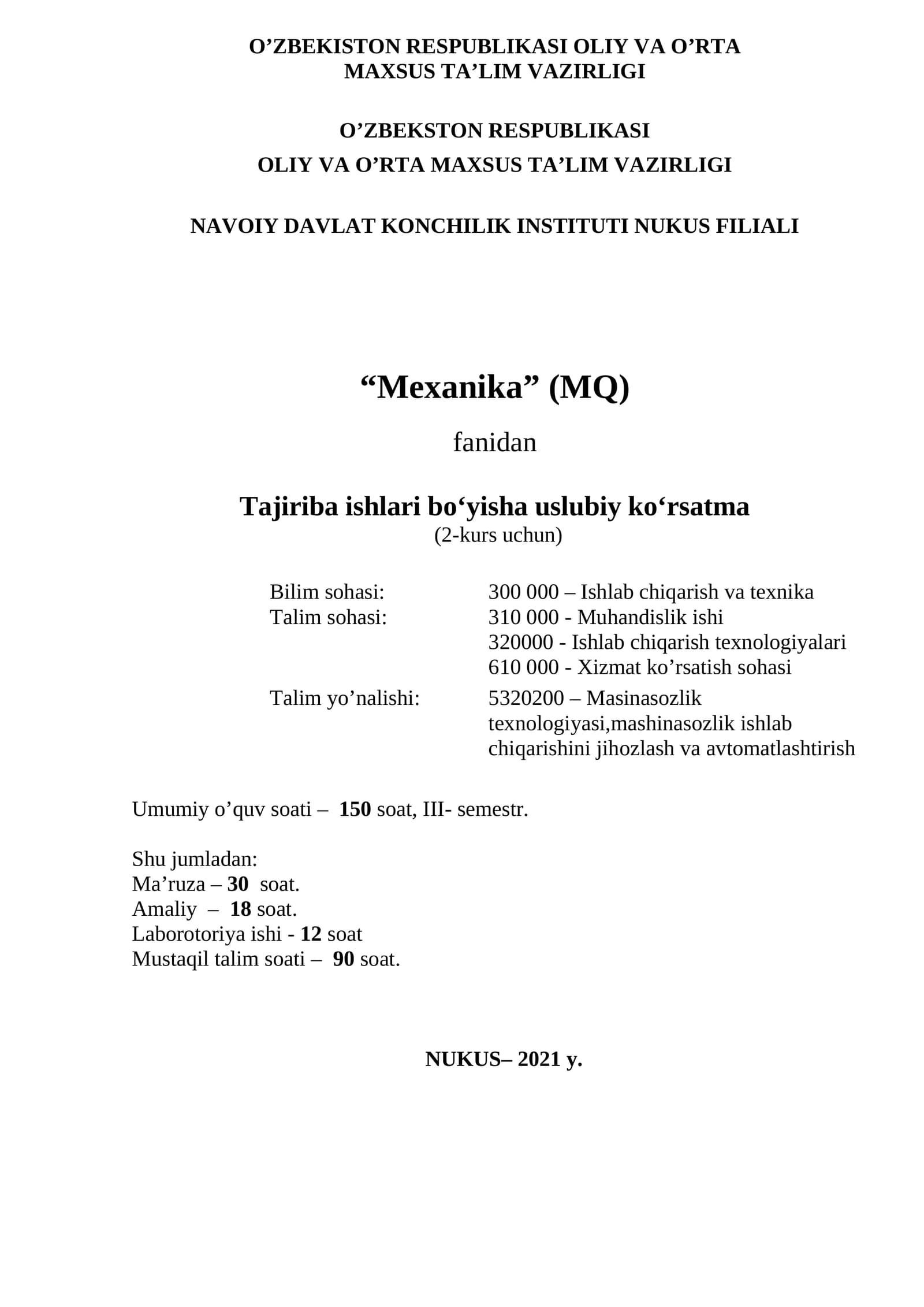 Tajiriba ishlari bo‘yicha uslubiy ko‘rsatma