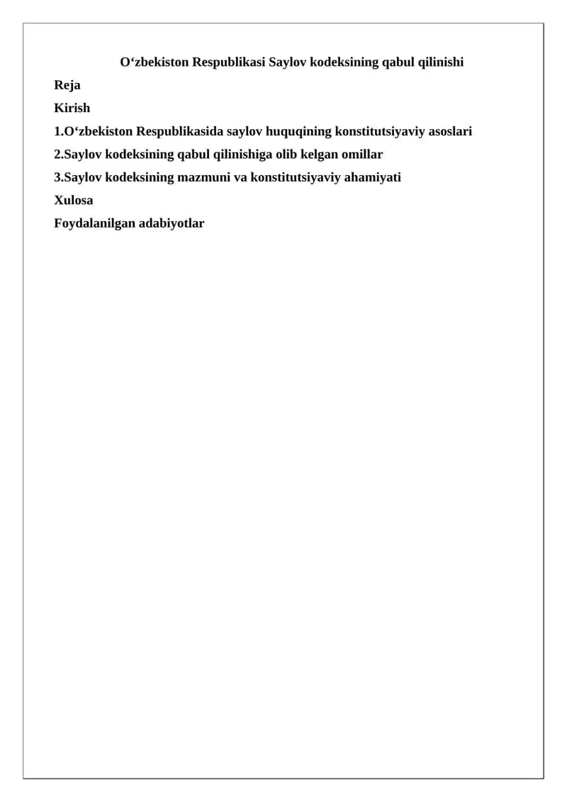 O‘zbekiston Respublikasi Saylov kodeksi
