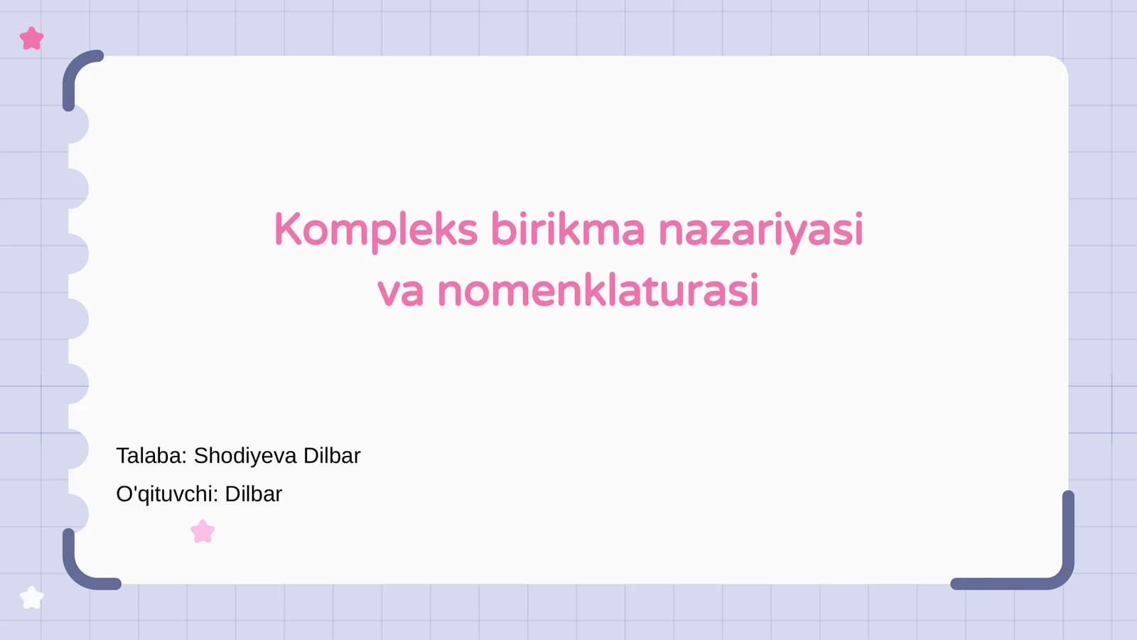 Kompleks birikma nazariyasi va nomenklaturasi