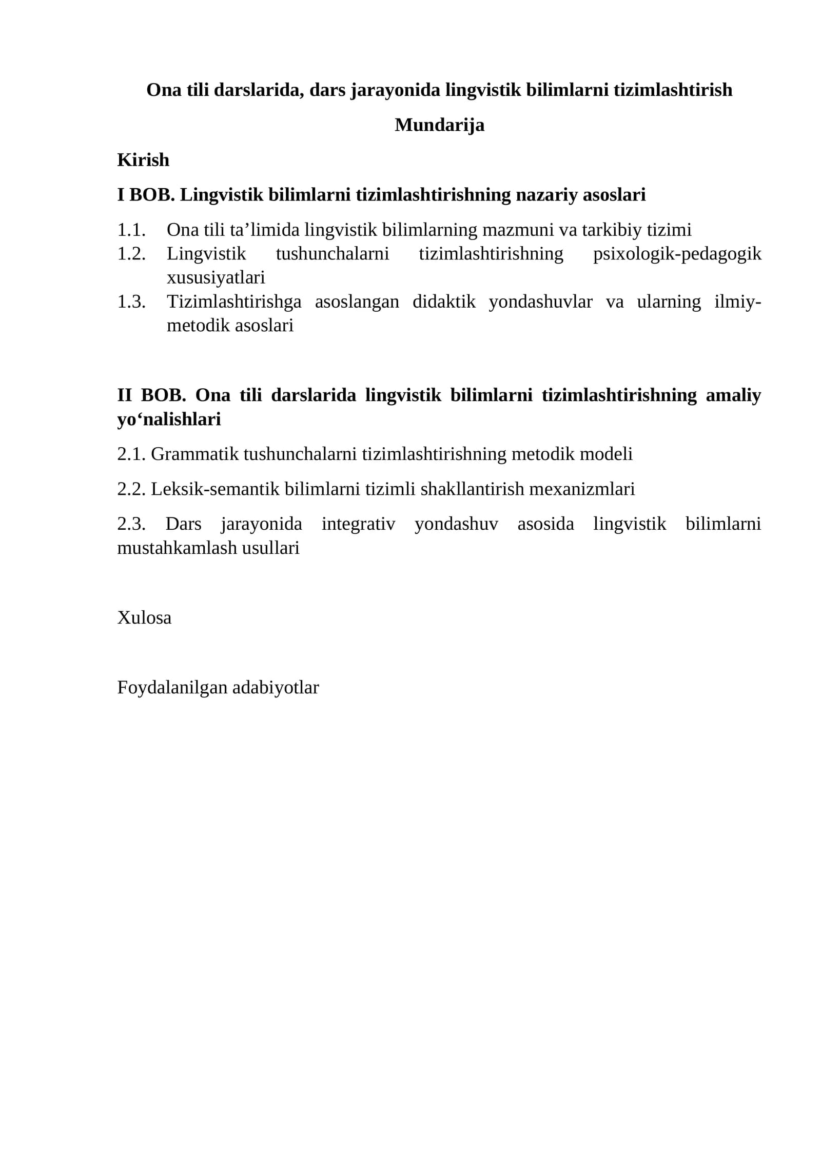 Til tizimi haqida izchil, mantiqan bog‘langan va amaliy qo‘llashga yo‘naltirilgan kompetensiyalarni shakllantirish