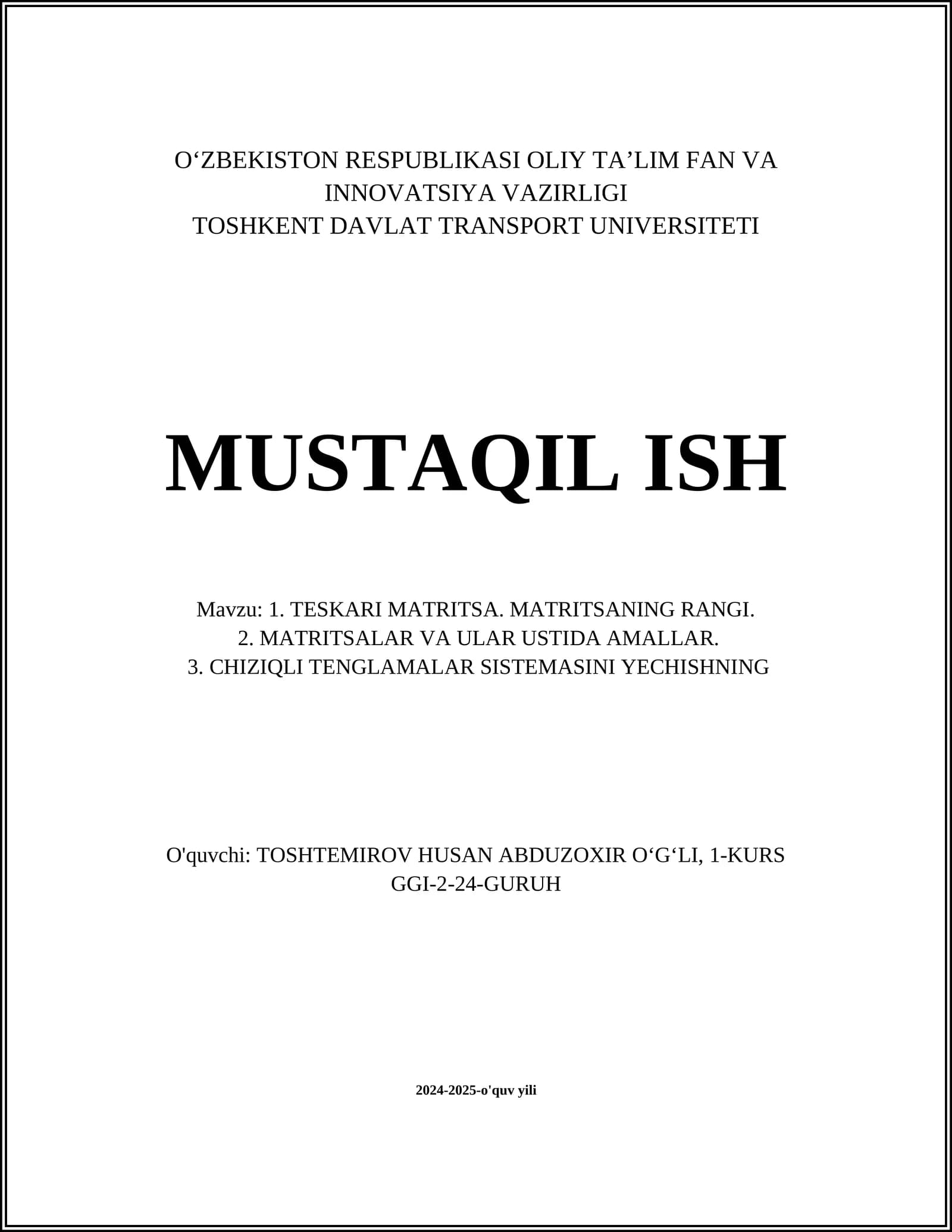 TESKARI MATRITSA