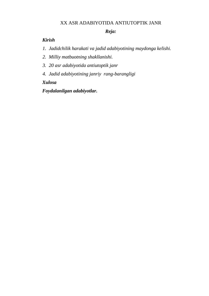 XX ASR ADABIYOTIDA ANTIUTOPTIK JANR