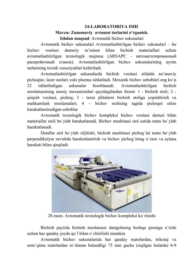 Avtomatik bichuv uskunalari